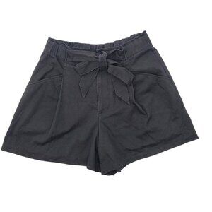 Zara Shorts Womens High Rise Elastic Waist Black Small Bow Knot Tie Pockets